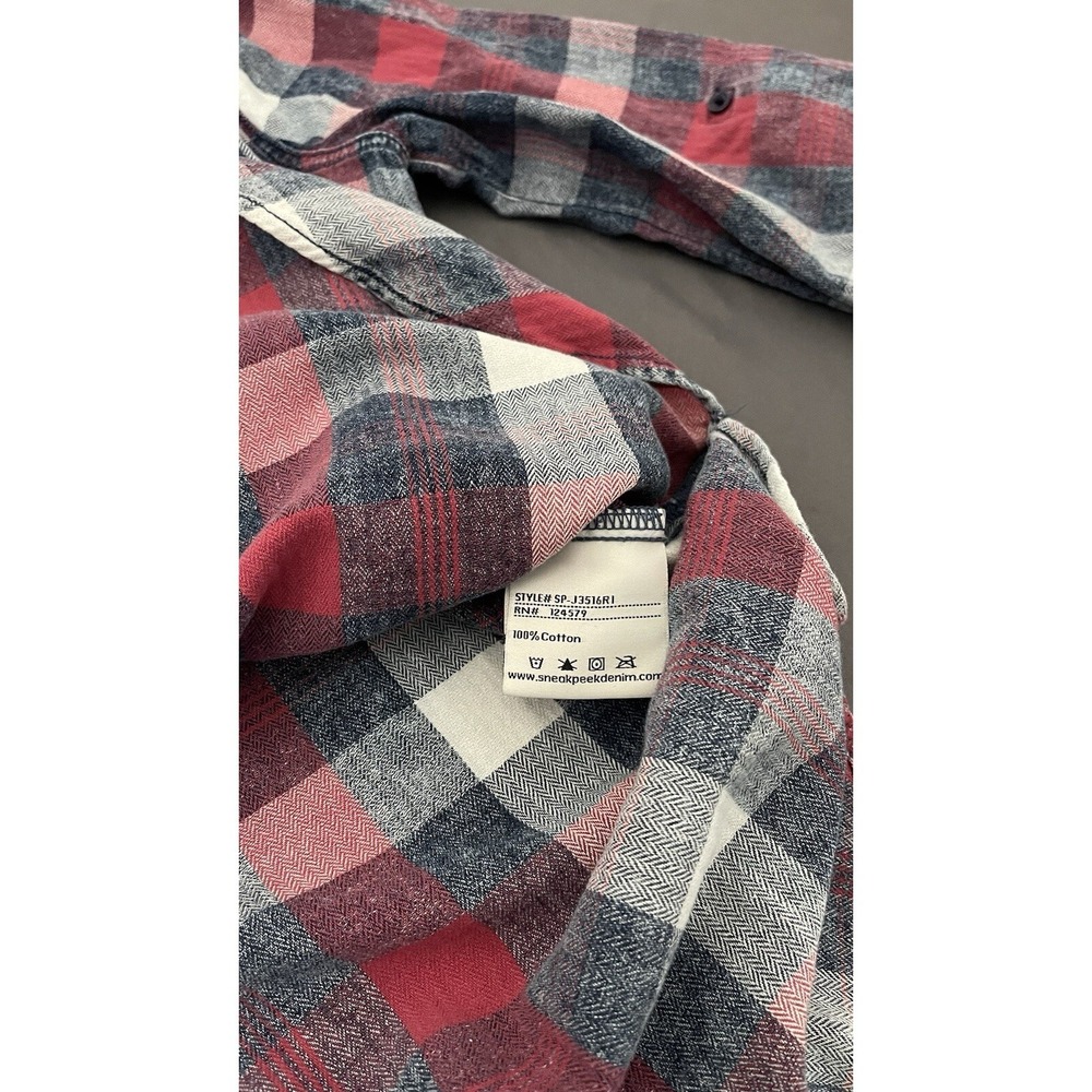 SNEAK PEEK Women Small Red Plaid Long Roll Tab Sleeve Button Down Shirt - Picture 7 of 11